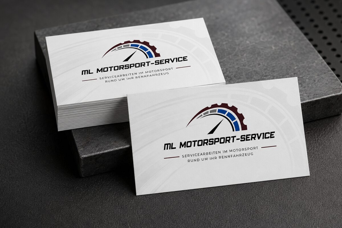 Visitenkarten von ML Motorsport-Service mit Tacho-Logo